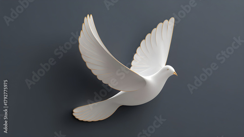 White dove illustration with elegant wings in flight against a dark background showcasing peace