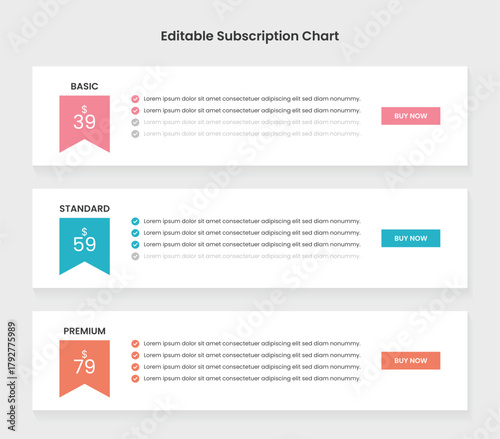 Subscription plans pricing comparison table infographic template: business price chart template, Web banner checklist template design. Design a price list comparison table.