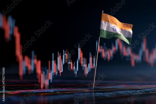 Indian Flag Fluttering in Front of Stock Market Data With Trading Indicators ...