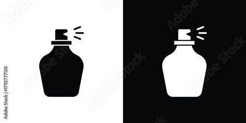 Round perfume bottle icon flat design. Modern style in black color.