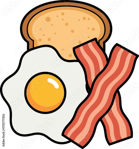 Simple Illustration of Fried Egg, Bacon and Toast