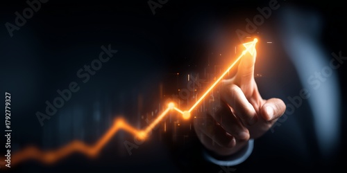 Business Professional Pointing at Glowing Upward Trend on Digital Chart
