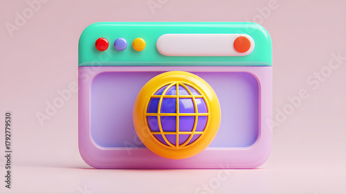 Colorful camera illustration with globe icon, representing global photography and creativity