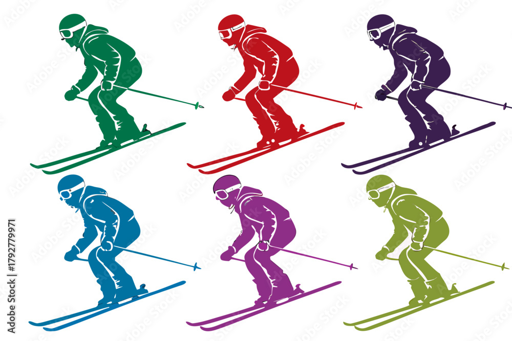 Fototapeta premium Skier downhill pack silhouette vector illustration