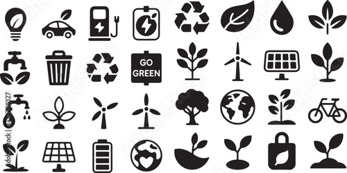 Green Energy and Ecology Sustainability Icon Set Vector
