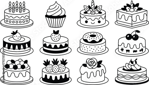 A Collection of Whimsical Black and White Cakes and Cupcakes