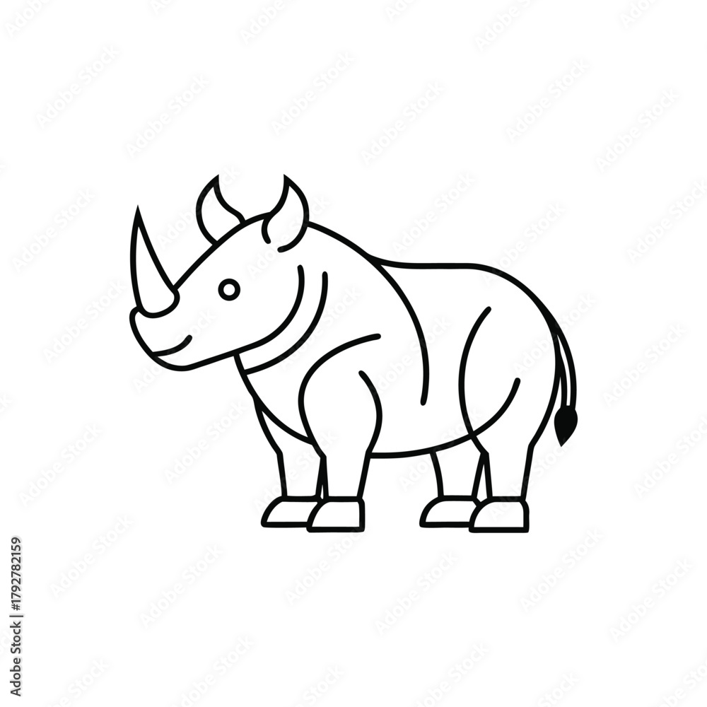 Fototapeta premium Simple line art rhinoceros icon isolated on white background