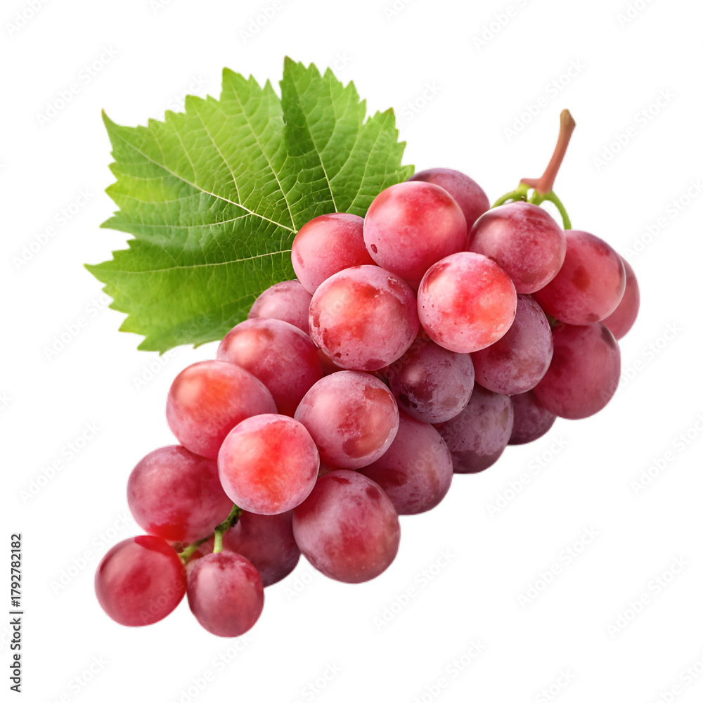 Fototapeta premium Fresh Red Grapes Bunch with Leaf - Healthy Fruit & Sweet Produce on transparent background