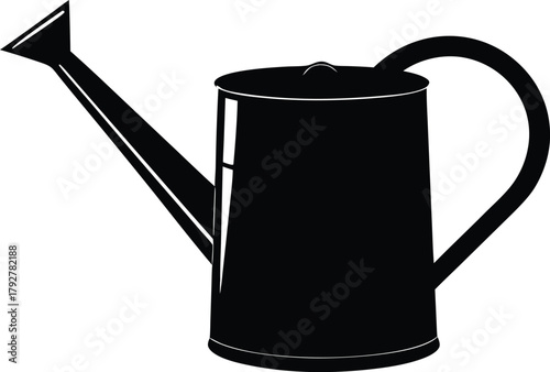 Watering pot silhouette vector illustration, standard gardening equipment design element.
