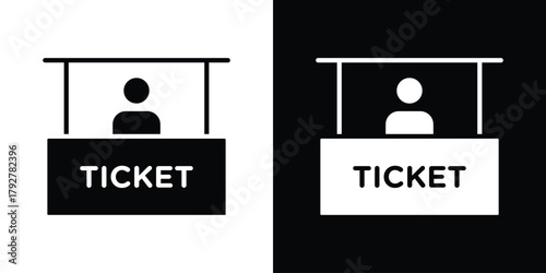 Ticket office icon flat design. Modern style in black color.