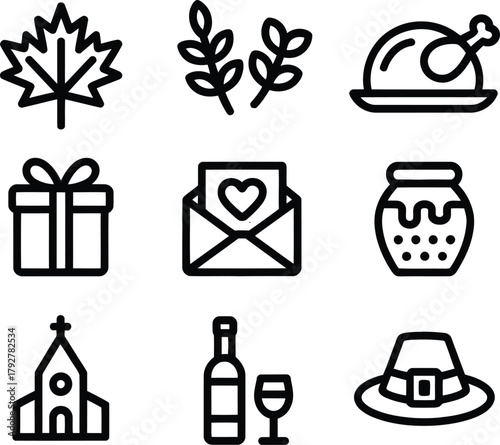 Thanksgiving Icons: Autumn Harvest, Celebration, and Gratitude