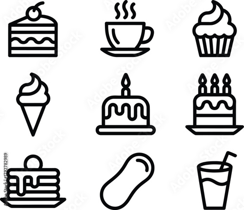 Sweet Treats and Drinks Icon Set