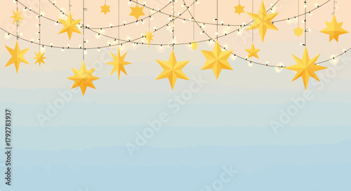 Celestial Garlands Golden Stars Warm Lights Festive Sky Background