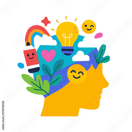 Creative Mind with Lightbulb and Rainbow