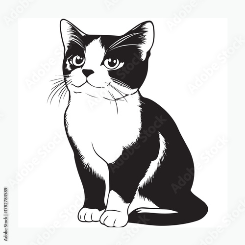 black and white cat vector illustration