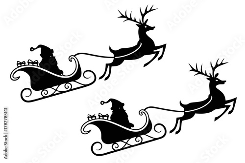 Santa sleigh with reindeer silhouette isolated on white background
