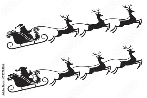 Santa sleigh with reindeer silhouette vector illustation