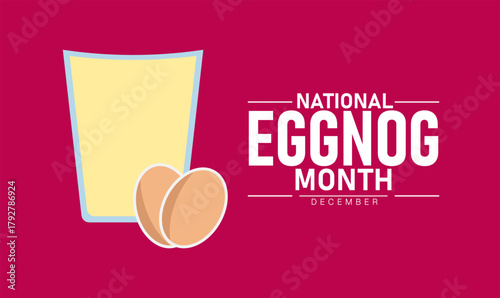 National Eggnog Month Poster Banner and Background Abstract Design Template Featuring Creamy Eggnog Glass with Cinnamon Stick Holiday Drink Celebration and Festive Winter Beverage Awareness Campaign