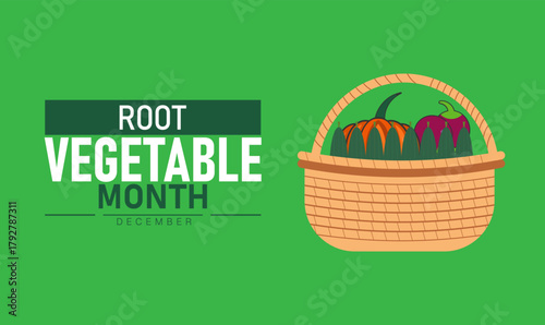 Root Vegetable Month Poster Banner and Background Abstract Design Template Featuring Colorful Carrot Beet Potato and Radish Illustration for Healthy Eating Nutrition Awareness and Farm Harvest Celebra