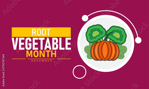 Root Vegetable Month Poster Banner and Background Abstract Design Template Featuring Colorful Carrot Beet Potato and Radish Illustration for Healthy Eating Nutrition Awareness and Farm Harvest Celebra
