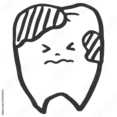 汚れがついた歯　線画