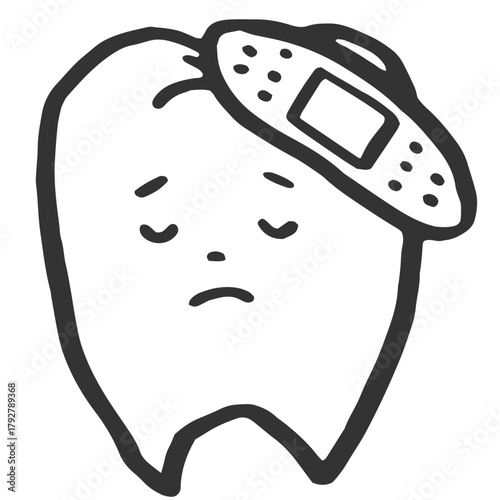 怪我をしている歯　線画