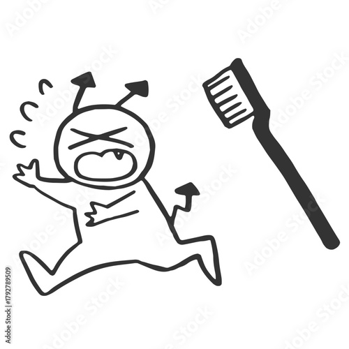 歯ブラシから逃げるバイ菌　線画