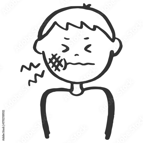 歯が痛い男の子　線画