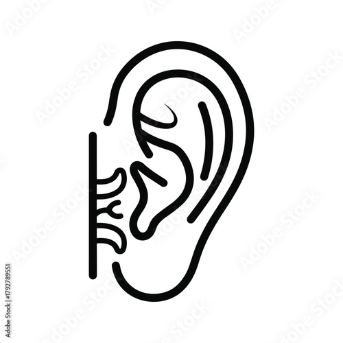 Stylized line art icon of a human ear