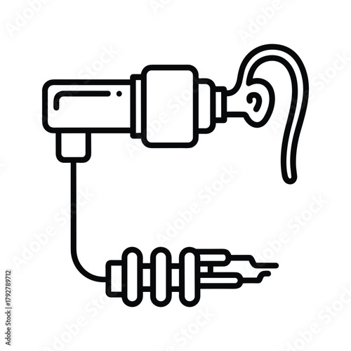 Line art icon of a hearing aid earpiece with audio jack