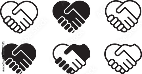 Heart shaped handshake icons symbolizing partnership agreement and collaboration concept