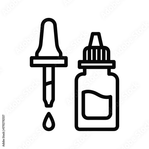 Outline icon of a dropper bottle with a drop of liquid