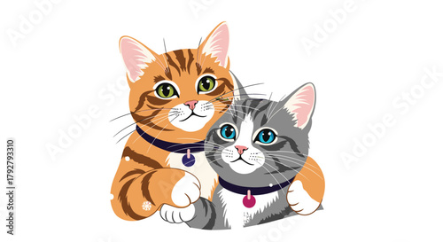 An adorable pair of feline companions sharing a tender moment together.