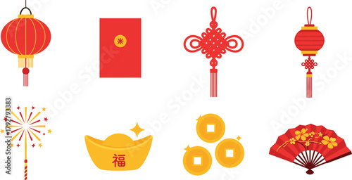 Collection of traditional chinese new year decorations and symbols