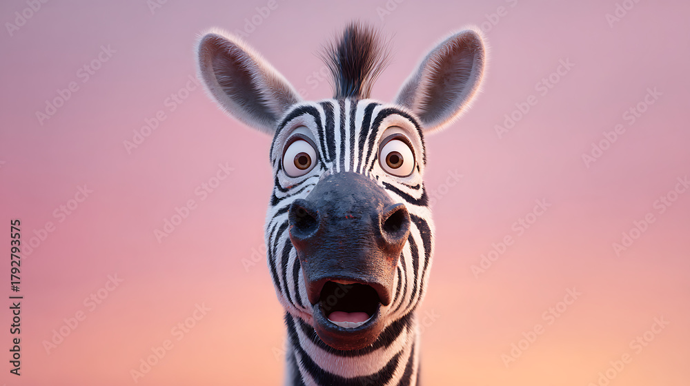 Obraz premium Surprised cartoon zebra with wide eyes and open mouth animal shocked