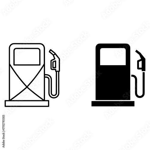 Two gas station icons, one in outline and one in solid