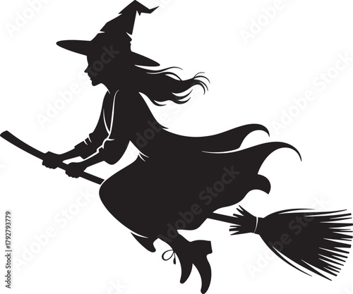 Silhouette of a witch flying on a broomstick vector illustration
