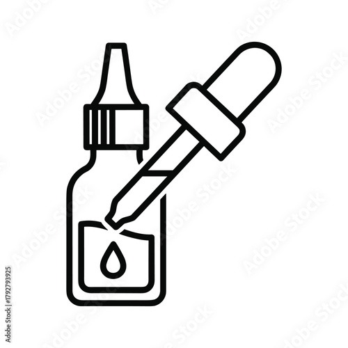 Dropper bottle with liquid and drop