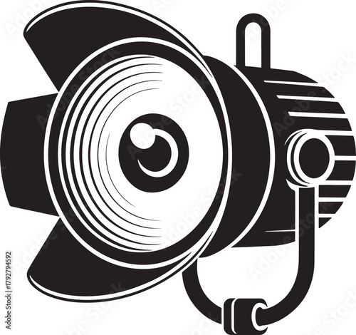 Studio Spotlight vector icon in black and white illustration design
