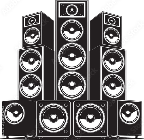 Towering Sound System of Speakers for Home Entertainment or Concerts