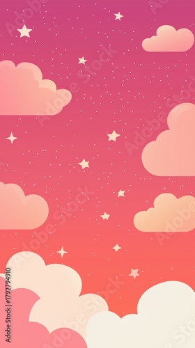 Colorful Clouds and Stars in a Beautiful Twilight Sky Above a Peaceful Landscape