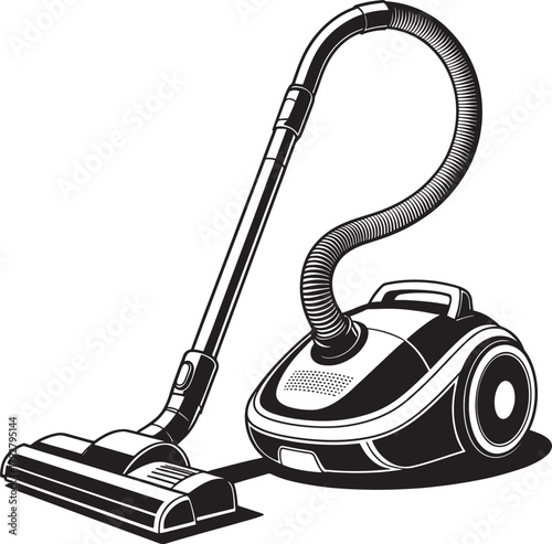 Vector illustration of a canister vacuum cleaner in black and white