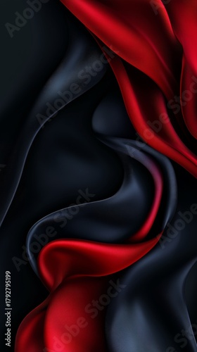 Silky Red and Black Fabric Flowing Gracefully in Beautiful Folds and Waves.