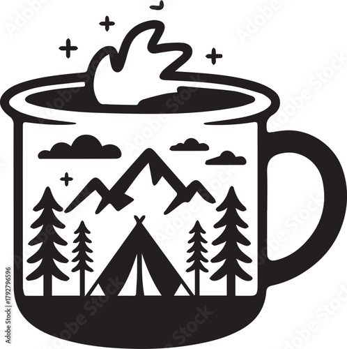 Adventure Enamel Mug Line Art Silhouette GraphicPrint