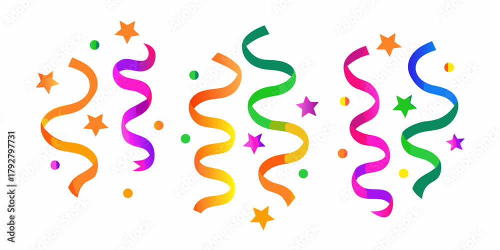 Obraz premium Colorful party streamers and stars falling for celebration and fun