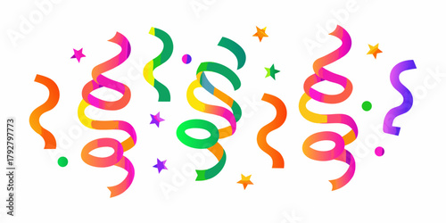 Colorful confetti and streamers with stars and dots for festive celebrations