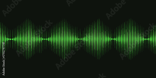 Vibrant green sound wave equalizer graphic on a dark background representing audio and music