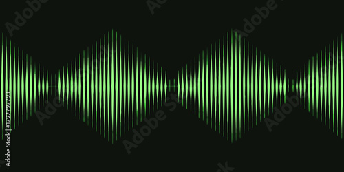 Abstract green sound wave pattern with diamond shapes on a dark background