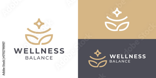Creative simple wellness balance logo template. Abstract yoga human for Spa harmony guru logo design vector illustration.