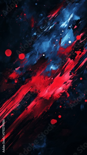 Vibrant Abstract Art With Bold Red and Blue Brush Strokes on a Black Background.